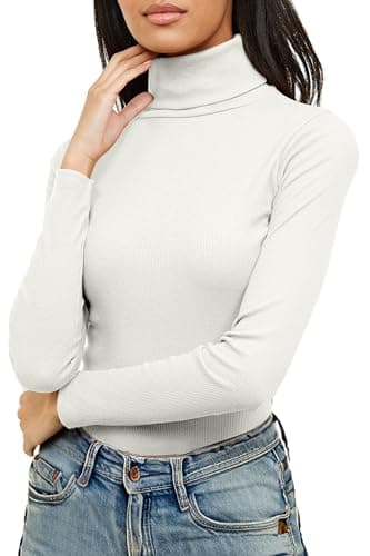 Image of Re Tech UK Ladies Plain Ribbed Cotton Polo Turtle Roll Neck Tunic Top Jumper Full Sleeve, White, S/M 8-10