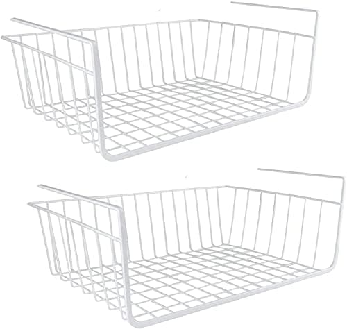 Image of Greenfields Under Shelf Kitchen Storage Basket Metal Wire Storage Basket Organiser for Home, Office, Kitchen, Bathroom, Pantry, Cabinet Solid Construction Maximise Space (Pack of 2)