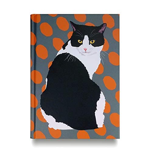 Image of Black and White Cat Hardback Notebook – Premium 160 Page A5 Lined Ruled Travel Journal – Leslie Gerry