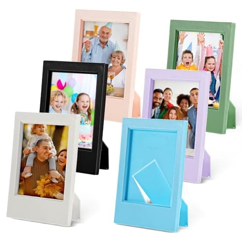 Image of 6 Pcs Mini Picture Frames 2x3 Inch, Colorful Photo Frames for Instax Mini Film, Small Plastic Photo Wallet Sized Frame with Stand for Home Office Decor
