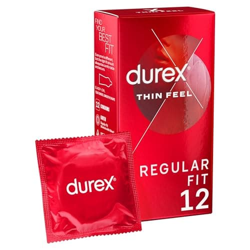 Image of Durex Thin Feel, 12 Condoms, With Silicone Lube, Easy On Shape, Regular Fit, Natural Latex, Thin for More Sensitivity, Same Durex Security and Protection, Teat Ended