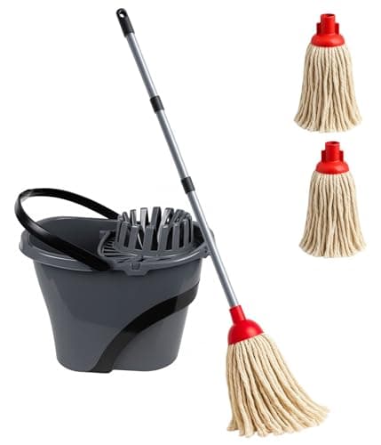 Image of BH | Mop Bucket Set 17L | Free 2 Pcs Cotton Plastic Screw Mop Head | 1.2m Adjustable Metal Handle | Wringer and Wheels | Easy Cleaning for Home, Kitchen, Office, and Floor | Refill - By BEST HOUSE