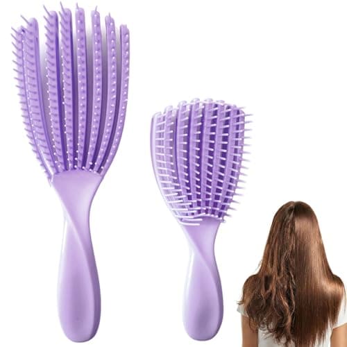 Image of Detangle Hairbrush Set 2-Pack, Curved Shell No-Pull Brush for Curly & Wet Hair, Gentle Scalp Massage Detangler for All Hair Types & Extensions, Ideal for Women Men Kids (Purple)
