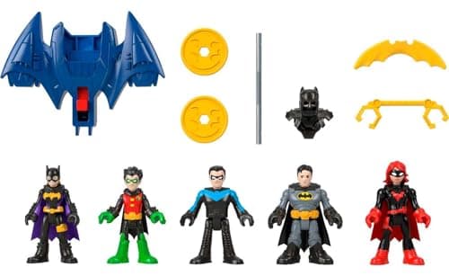 Image of Imaginext DC Super Friends Batman Toys, Family Multipack for Preschool Kids with 5 Poseable Figures and 7 Pretend Play Accessories, HML03, Multicolor