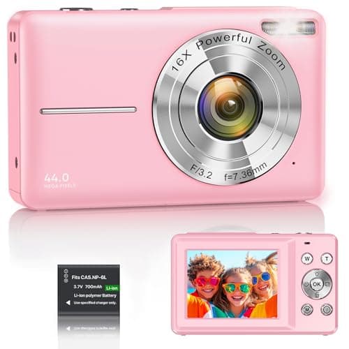 Image of Digital Camera 1080P 44MP Vlogging Camera for Kids Teens, FHD Compact Portable Photo Camera with 2.4" Screen 16X Zoom, Anti-shake Mini Camera for Beginners Students Boys Girls-Pink（No SD Card)