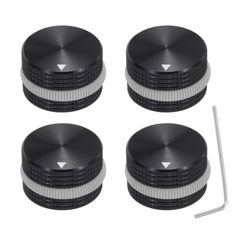 Image of sourcing map 4Pcs Aluminium Potentiometer Knobs, 1/4"(6mm) Volume Audio Control Knobs 15.5mm x 25mm Potentiometer Screw Type for Guitar Bass with Black Gray Rubber Ring and Wrench, Black