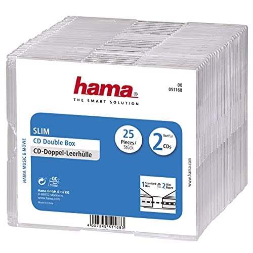 Image of Hama Slim Double DVD/CD Cases | Pack of 25 | Space Saving | Transparent