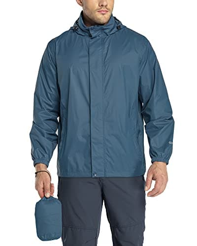 Image of 33,000ft Men's Lightweight Waterproof Outdoor Jackets Windproof Rain Shell Jacket Packaway Hooded Raincoat for Golf Fishing Cycling Royal Blue L