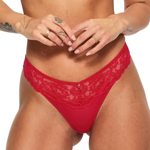 Image of Ann Summers Sexy Lace Thong Low-Rise Womens Underwear with Mesh Back, Delicate Floral Lace & Centre Charm, Cotton Gusset – Stylish and Comfortable G String for Minimal Lines Red - Womens Lingerie