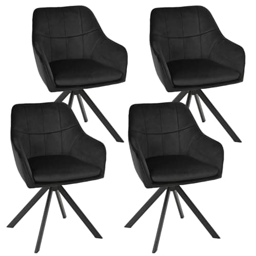 Image of Goeurvant 360° Swivel Dining Chairs Set of 4, Black Velvet Armchairs, Ergonomic Designed Chairs with Armrests and Metal Legs for Apartment, Dining Room, Kitchen, Study, Vanity, Office