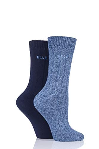 Image of ELLE Women's Bamboo Boot Socks - Ribbed Plain Soft Breathable and Cooling, for Walking, Hiking and Outdoors Multipack of 2 Size 4-8 Navy