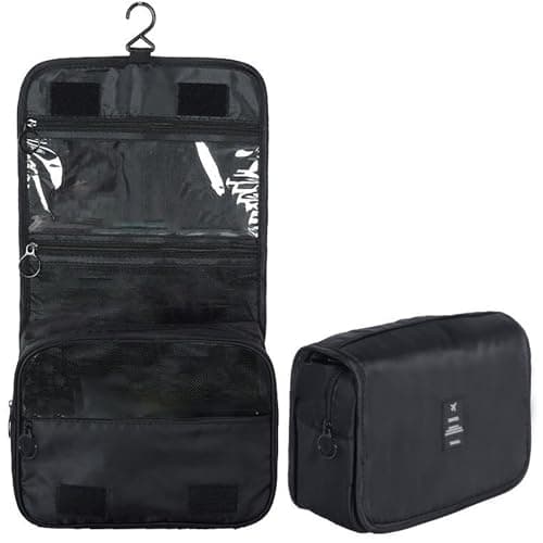 Image of Travel Hanging Toiletry Bag Wash Bag, YYGOJOY Foldable Wash Bag Makeup Cosmetic Bags, Portable Waterproof Organizer Bags for Men Women Girls (Black)