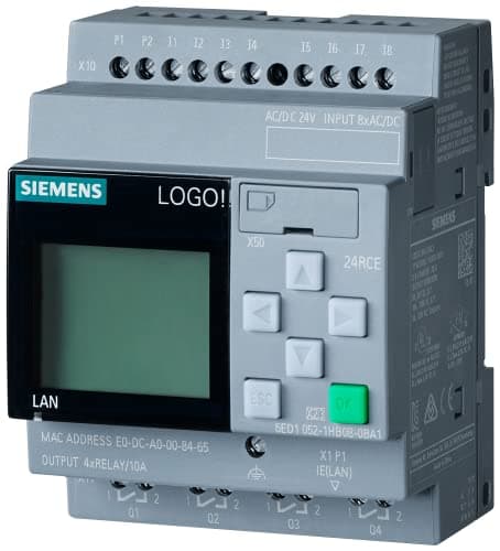 Image of 6ED1052-1HB08-0BA2 | SIEMENS LOGO! 24RCE, LOGIC MODULE,DISPLAY POWER SUPPLY/I/O: 24 V AC/24 V DC/RELAY, 8 DI/4 DO