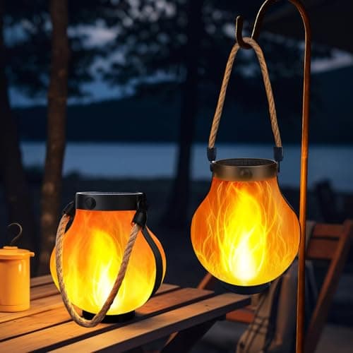 Image of 2Pcs Solar Lanterns for Outside, Dancing Flame Outdoor Solar Lights with 2 Modes Dual Charging USB-Solars, Hanging Waterproof Garden Ornaments Indoor, for Yard Patio Porch Halloween Christmas Decor
