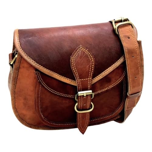 Image of Firu-Handmade Women Vintage Style Genuine Brown Leather Crossbody Shoulder Bag Crossover Satchel ladies Purse Tote Handbags Travel