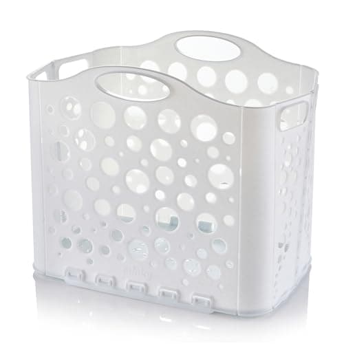 Image of Minky Flat Store Laundry Basket, Compact & Foldable, 34L Collapsible Laundry Hamper, Space-Saving Washing Basket with Handles, Fold Flat Design for Easy Storage (Speckled White)