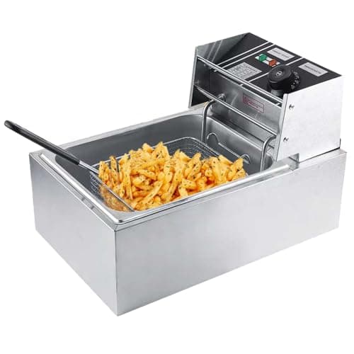 Image of Ccarzzi Deep Fat Fryer 2500W Stainless Steel Fat Fryer with Frying Basket, 6L Capacity, 60-200°C Adjustable Temperature, for Restaurant, Fast Food, Kitchen