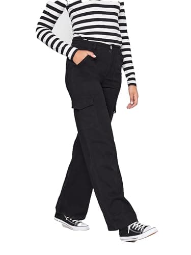 Image of Long Tall Sally - LTS Tall Cotton Utility Cargo Trousers - Women's Black