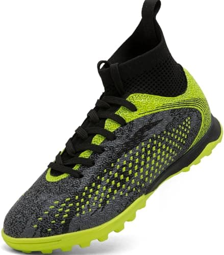 Image of situkeke Boys Football Boots Girls Kids Astro Turf Football Shoes FG AG Soccer Shoes Indoor Outdoor Teenager Trainers,Blackgreen,EU34
