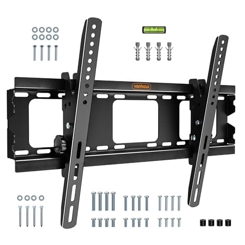 Image of VonHaus TV Wall Bracket for 32-75" Screens, TV Bracket with Spirit Level, Flat to Wall Mount with Tilt, 75kg Capacity, Max VESA: 600x400mm