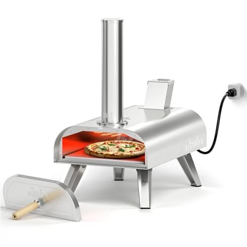 Image of Big Horn Outdoors - 12 Inch Multi-Fuel Pizza Oven, Pellet & 1850W Electric Pizza Oven Outdoor with Pizza Stone, 12" Dual Fuel, Grill