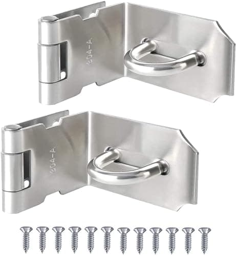 Image of Zythrem 2 Pcs Right Angle Padlock Hasp, 304 Stainless Steel 90 Degree Door Lock Padlock Hasp Heavy Duty Hasp and Staple with Screws Shed Latch Gate Lock Latch for Doors and Windows Silver
