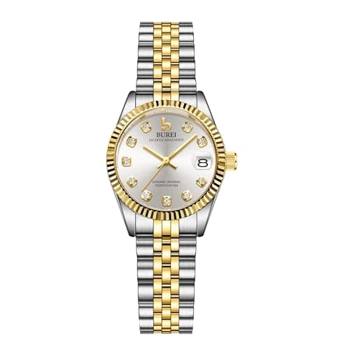 Image of BUREI 36MM Fashion Women Watch Silver Stainless Steel Wrist Watch Analog Quartz Watches with Calendar