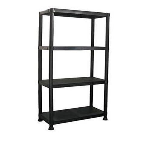 Image of 4 TIER BLACK PLASTIC GARAGE STORAGE SHELVING SHELVES STORAGE UNIT SHED SHELF