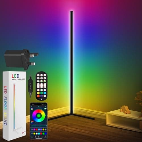 Image of Corner Floor Lamp, 165cm Smart RGB LED Floor Lamp with App Remote Control, Music Sync, DIY Mode, Timer, 16 Million Colour Changing Standing Lamp, Dimmable Modern Mood Lighting for Living Room, Bedroom