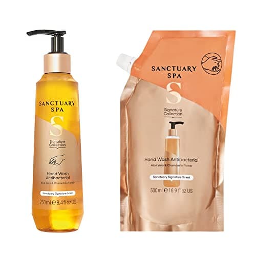 Image of Sanctuary Spa Antibacterial Hand Wash With Antibacterial Hand Wash Refill, Vegan Liquid Soap Refills Bottle Twice
