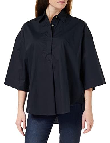 Image of French Connection Rhodes Sustainable Poplin Short Sleeve Popover, Marine, S