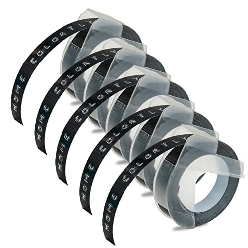 Image of DYMO Omega Compatible 5x 9mm x 3m Black Self-Adhesive 3D Embossing Label Tape
