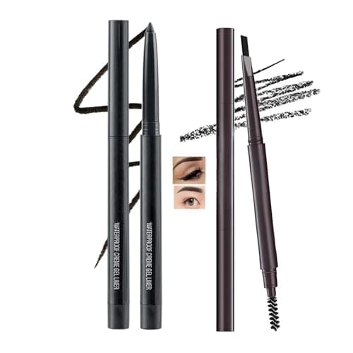 Image of Waterproof Creme Gel Liner & Dual-Ended Eyebrow Pencil Set - Smudge-Resistant Long Lasting Makeup For Defined Lines And Precise Application In Sleek Black And Brown Shades
