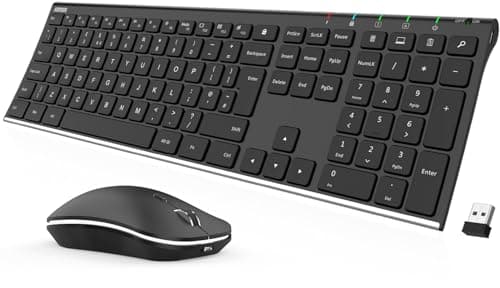 Image of Arteck 2.4G Wireless Keyboard and Mouse Combo Stainless Steel Ultra Slim Full Size Keyboard and Ergonomic Mice for Computer Desktop PC Laptop and Windows 10/8/7 Build in Rechargeable Battery