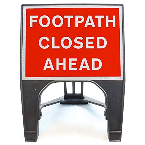 Image of Footpath Closed Ahead 600x450mm Road Sign - Plastic Temporary Road Street Traffic Safety Sign for Road and Street Works - Freestanding with Reflective Sign Face
