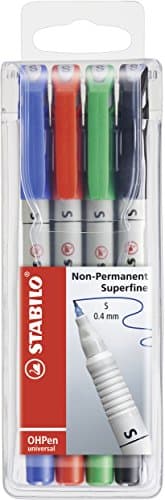 Image of OHP Pen - STABILO OHP Pen Soluble - Superfine - Wallet of 4 - Assorted Colours