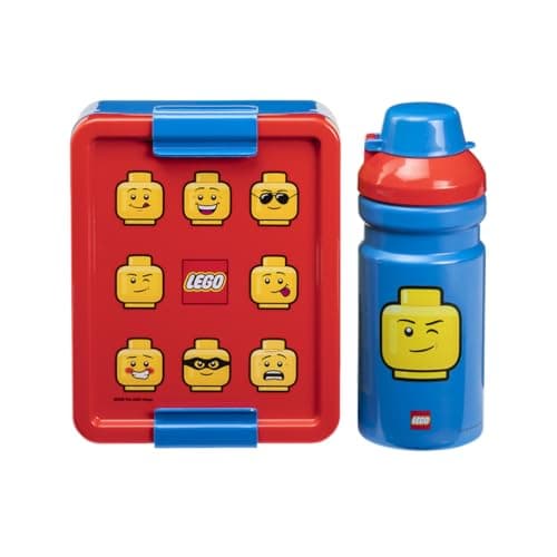 Image of LEGO LUNCH SET - ICONIC design, Fun & Functional 390ml Bottle & Lunch Box for Kids & Adults, Dishwasher Safe, Perfect for Meals on the Go, Red & Blue