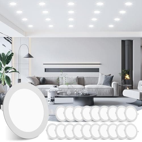 Image of Litglobe LED Downlights for Ceiling 18W 20 Pack,6500K Cool White Recessed Ceiling Lights,1620LM Ultra Slim Spot Lights,Cutout Φ205mm Round Spotlights for Bathroom Bedroom Kitchen Living Room