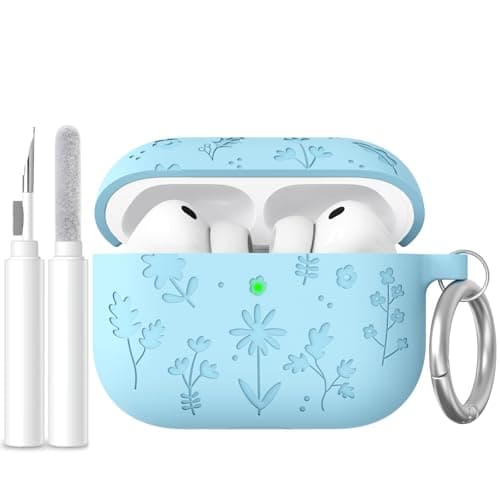 Image of AhaStyle AirPods Pro 3 Case Cover (2025) Flower Engraved Cute Silicone AirPods Pro 3rd Generation Case Full Body Shockproof Cover Skin for Apple AirPods Pro 3rd Gen with Cleaning Kit for Women Girls