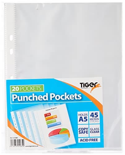 Image of Tiger A5 strong transparent poly punched pockets x 20 sleeves/wallets