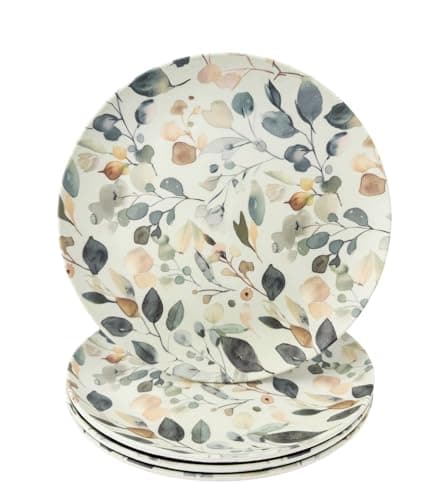 Image of Bamboo Fiber Plates, Reusable 4 Pack Dinner Plates, Eco-Friendly, Sustainable, BPA Free Non Toxic, Dishwasher Safe, Family Friendly, Durable, Kitchen Decor, Housewarming (7.75 Inch, Gentle Leaves)