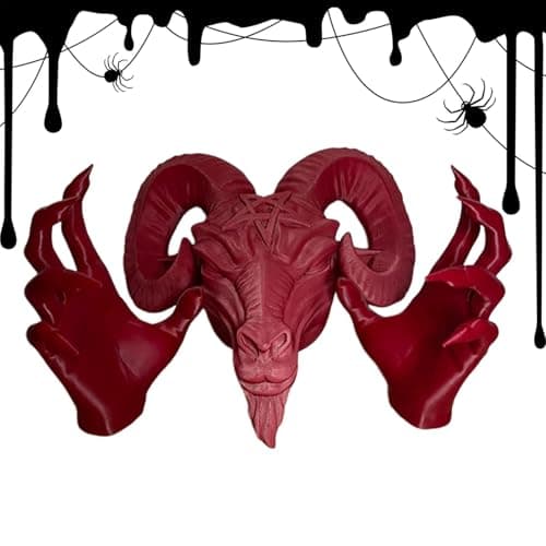 Image of Sculpture of Baphomet Figure | Baphomet Statue Baphomet Statue Figurine Resin Baphomet Head and Hand Statue for Wall Resin Baphomet Statue for Living Room Work Devil Figurine Horror