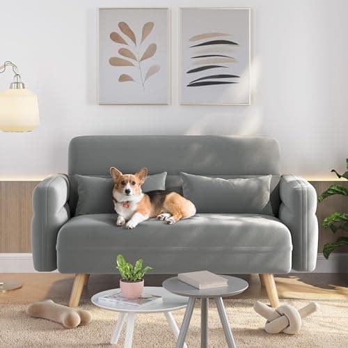 Image of Yaheetech Small Modern Fabric Loveseat Small Sofa Upholstered Couch 116cm Futon Settee Lounge with Tapered Legs for Dorm/Office/Bedroom/Living Room Furniture Light Gray