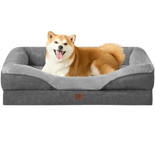 Image of EHEYCIGA Memory Foam Dog Beds Large, Orthopedic Dog Beds Sofa with Sides and Waterproof Liner, Pet Couch with Washable Removable Cover and Non-Slip Bottom, 91x68x17cm, Dark Grey