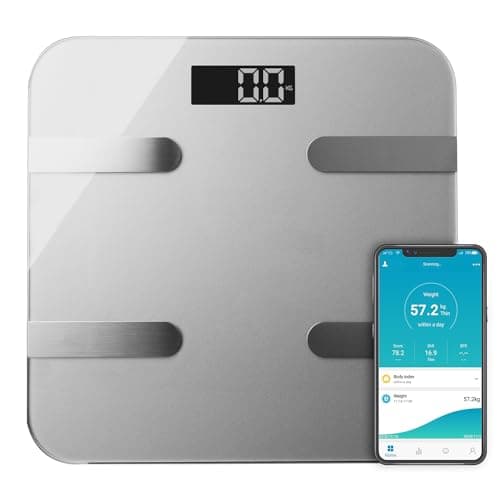 Image of AQUARIUS 16-in-1 Smart Bluetooth Body Analysis Weighing Scale, Silver - Digital Bathroom Scales with Smartphone App for Body Fat, BMI & Muscle Mass Tracking
