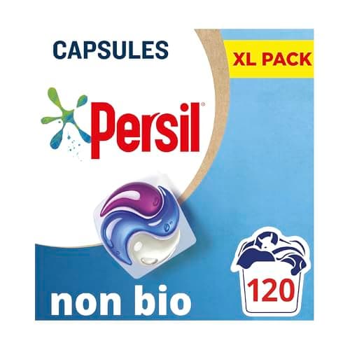 Image of Persil 3 in 1 Non Bio Washing Capsules pack of 3 (120 washes total) laundry capsules that are gentle next to sensitive skin with recyclable, plastic-free box* 40 washes, 120 count