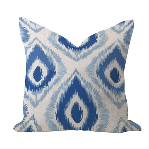 Image of Abstract Geometric Ethnic Oriental Ikat Blue Comfortable Pillow Cover Modern Indoors Pillow Cushion Case Blue Fresco Euro Sham Square Cotton Linen Pillowcases for Home Decor Bed Gallery Playroom 16x16