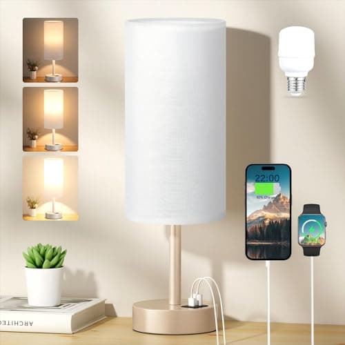 Image of Aooshine Gold Bedside Lamp, Table Lamp with USB-C+A Charging Ports, Gold Metal Base(Bulb Included)