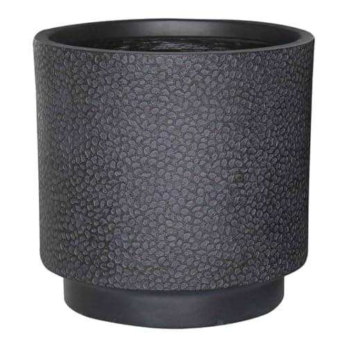 Image of IDEALIST 35cm Plant Pot | Black Slate Effect Reinforced Stone Cylinder Garden Planter with Drainage Holes D35 H35 cm, with Inner Top D32 cm, 31 litres