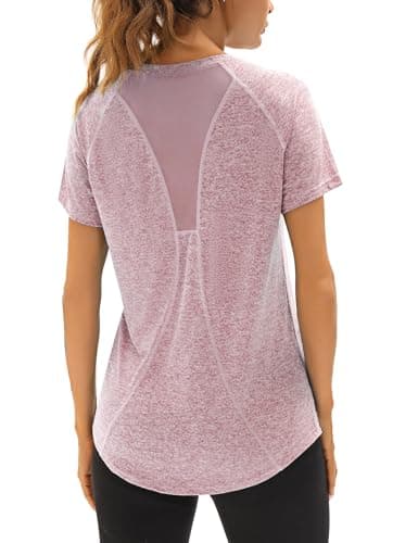 Image of Wayleb Gym Tops Women Sports Yoga Running Top V Neck Quick Dry Fitness T-Shirt Ladies Short Sleeve Exercise Tee Shirts Magenta